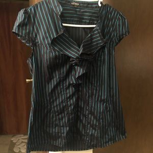 Express Ruffle Detail Striped Blouse